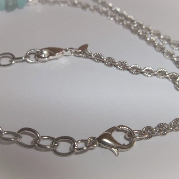 Necklace Faux Gemstone Teal Green Cream and Silver Jewelry Beaded Necklace A377 - Picture 5 of 7